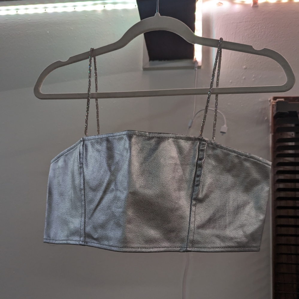Talia Mar PrettyLittleThing Silver Metallic Top